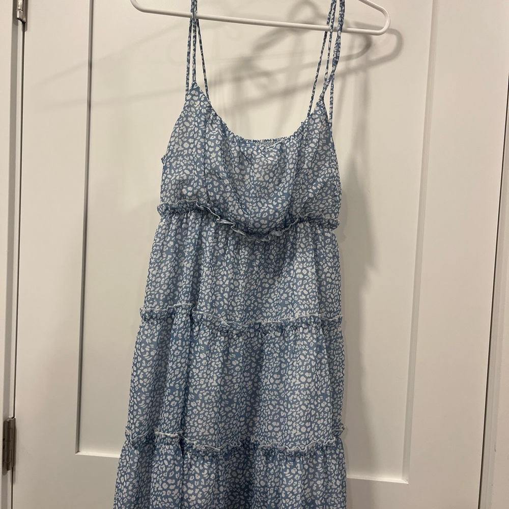 Blue Patterned Spaghetti Strap Dress